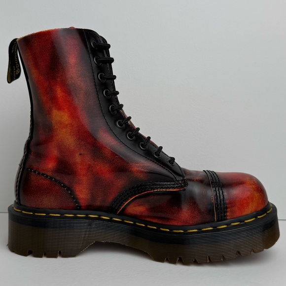 Vintage Dr. Martens England 9203 Fire Flame Red Yellow Steel Rub Off Boots UK 7 - Picture 5 of 17